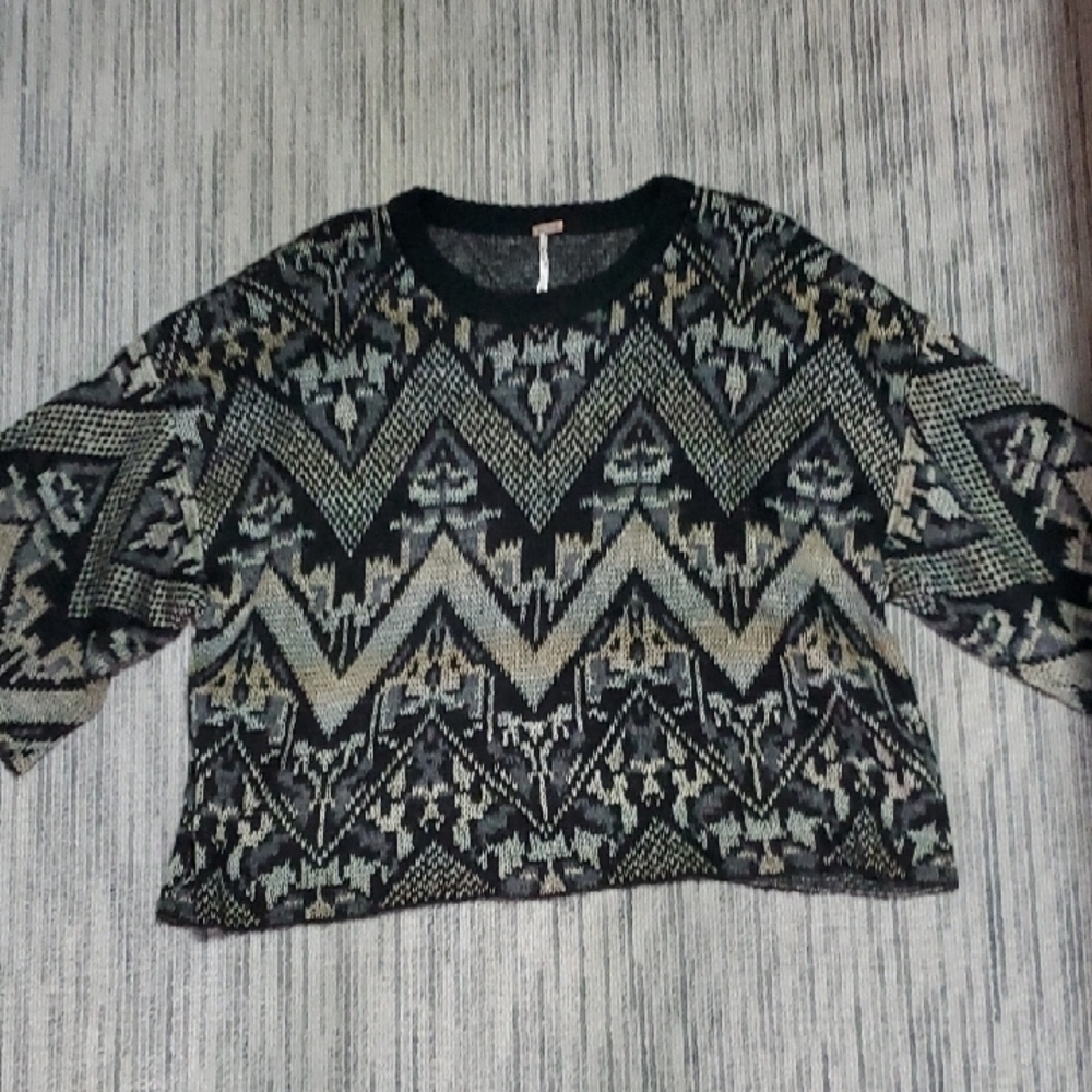 Black Geometric Sweater Free People Superstar Wool Blend Size M